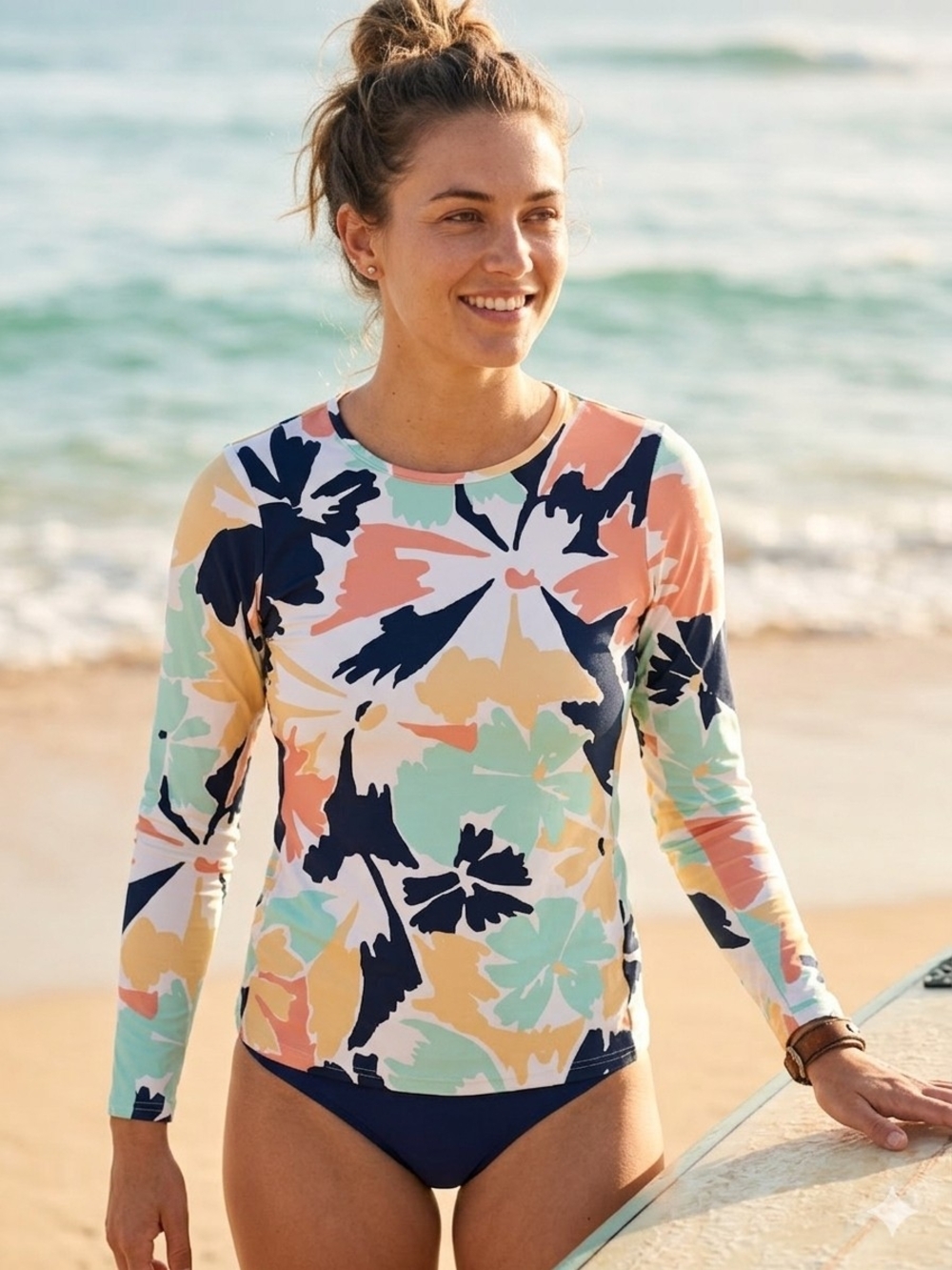 Hang Ten Floral Long Sleeve Rash Guard Swim Top S